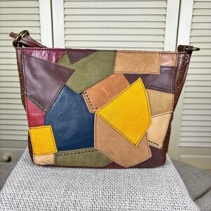 The Sak Elliot Lucca Brown Multi Patchwork Leather Indio Shoulder Bag 90s Purse